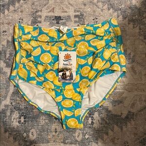 Swimzip High-Waist Lemon Print Bikini Bottom - Yellow/Blue